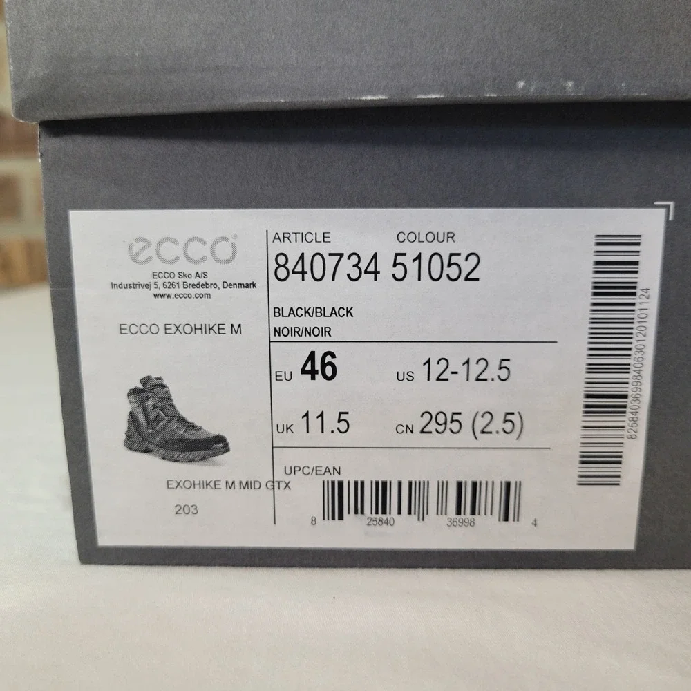Ecco Exohike M Mid GTX Black Leather Gore-Tex Hiking Boots Mens 12-12.5 840734